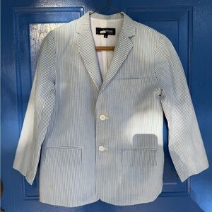 Gino Giovanni Blue and White Striped Blazer with matching pants. Size 8.